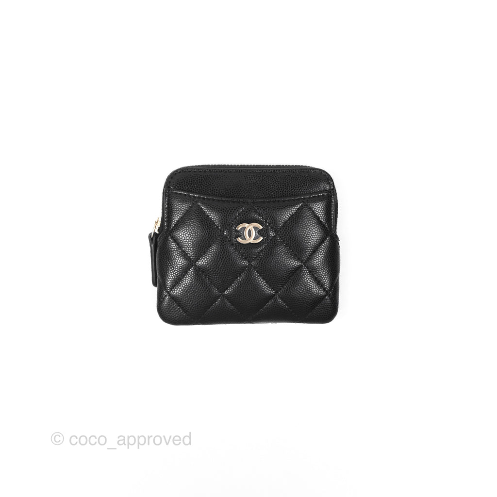 Chanel Quilted Classic Zip Card Holder Wallet Black Caviar Gold Hardware