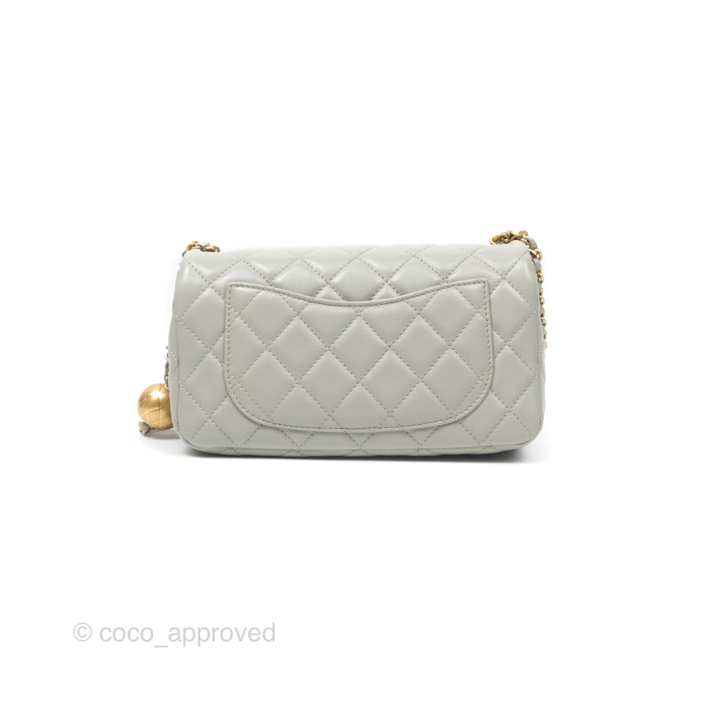 Chanel Mini Rectangular Pearl Crush Grey Lambskin Aged Gold Hardware