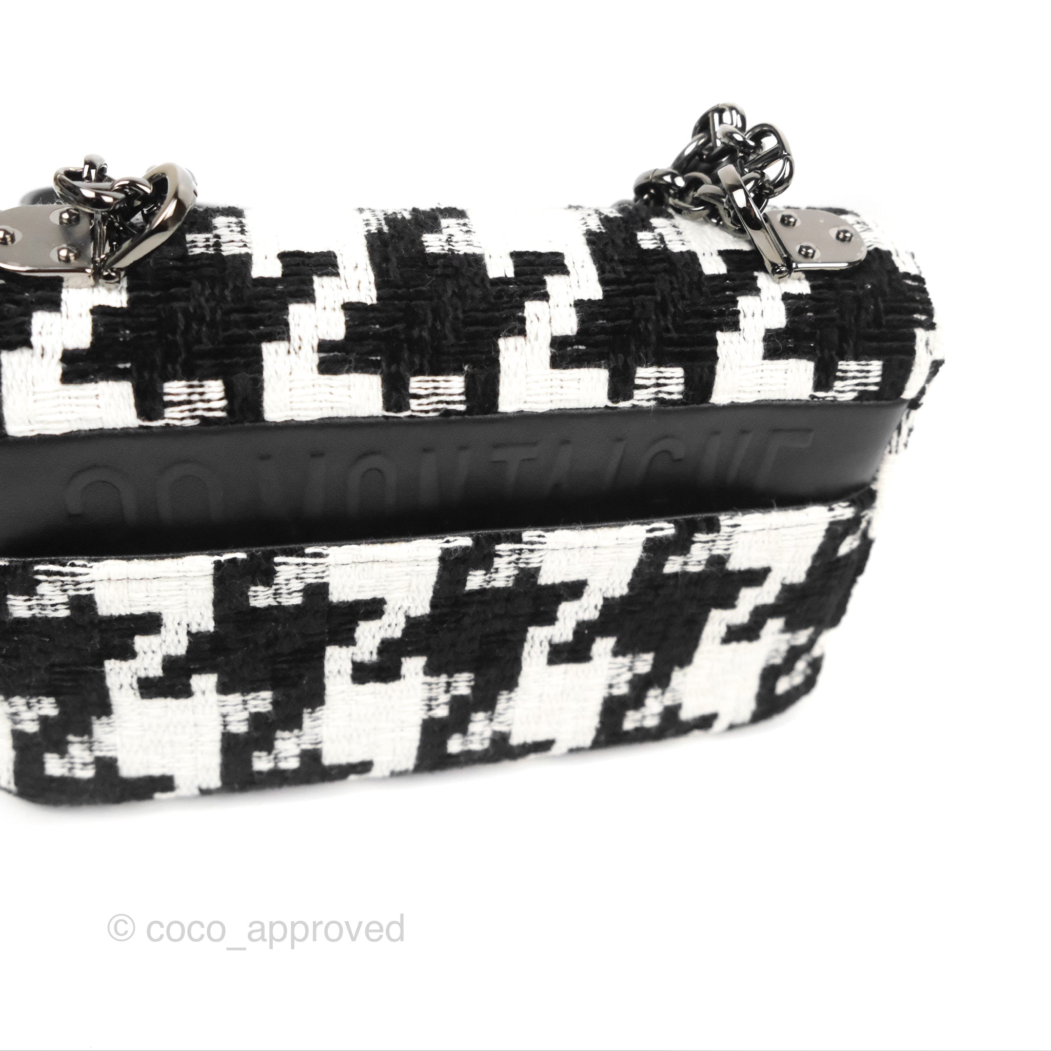 Dior - Small Dior Caro Bag Black and White Macro Houndstooth Fabric - Women