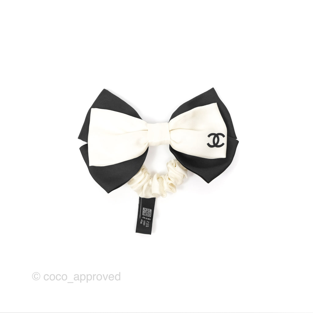 Chanel Bow Silk Hair Accessory Ivory & Black