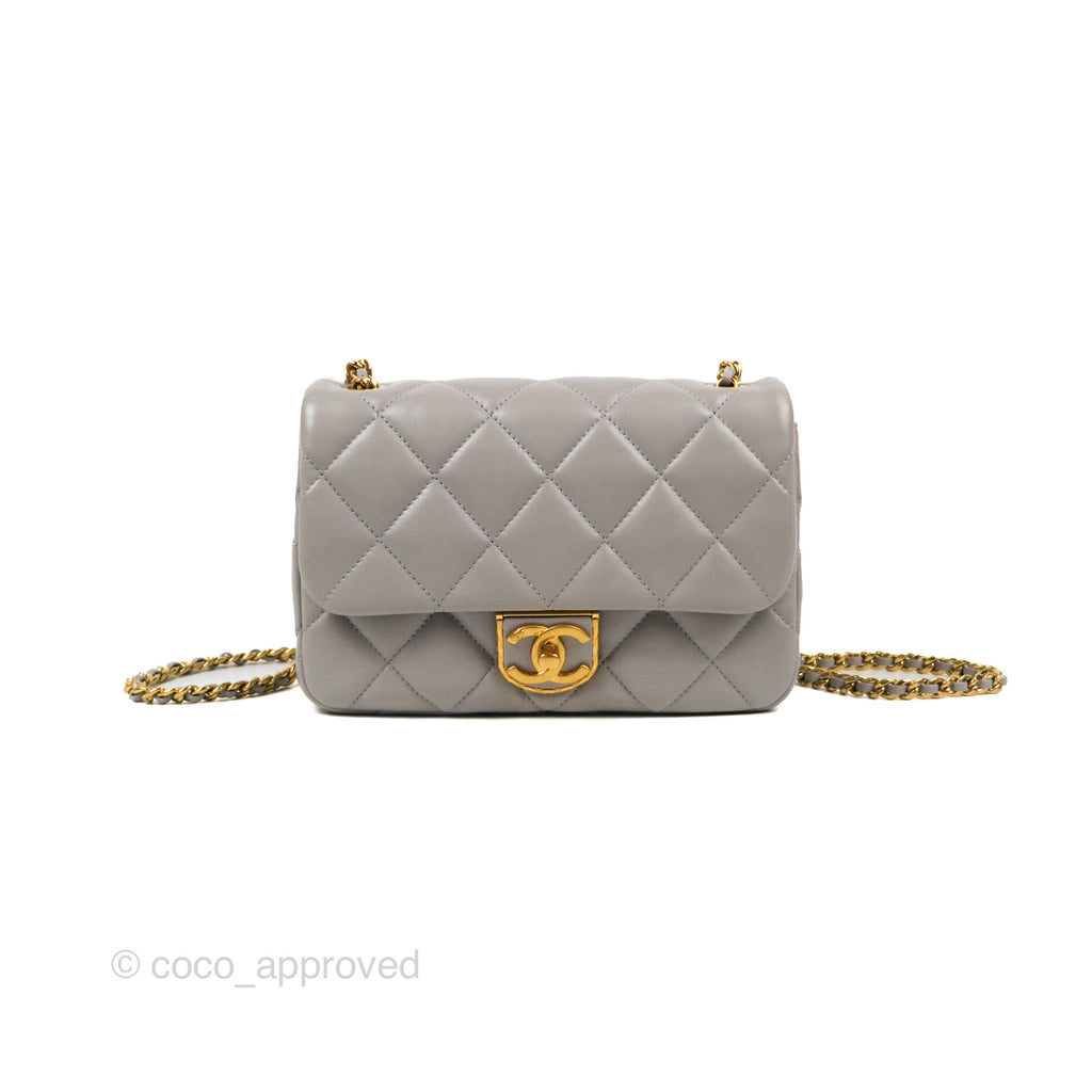 Chanel Flap Bag Grey Clair Lambskin Aged Gold Hardware 22B