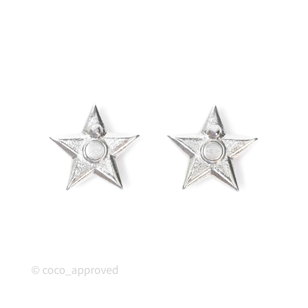 Chanel Crystal CC Star Earrings Silver Tone 23S