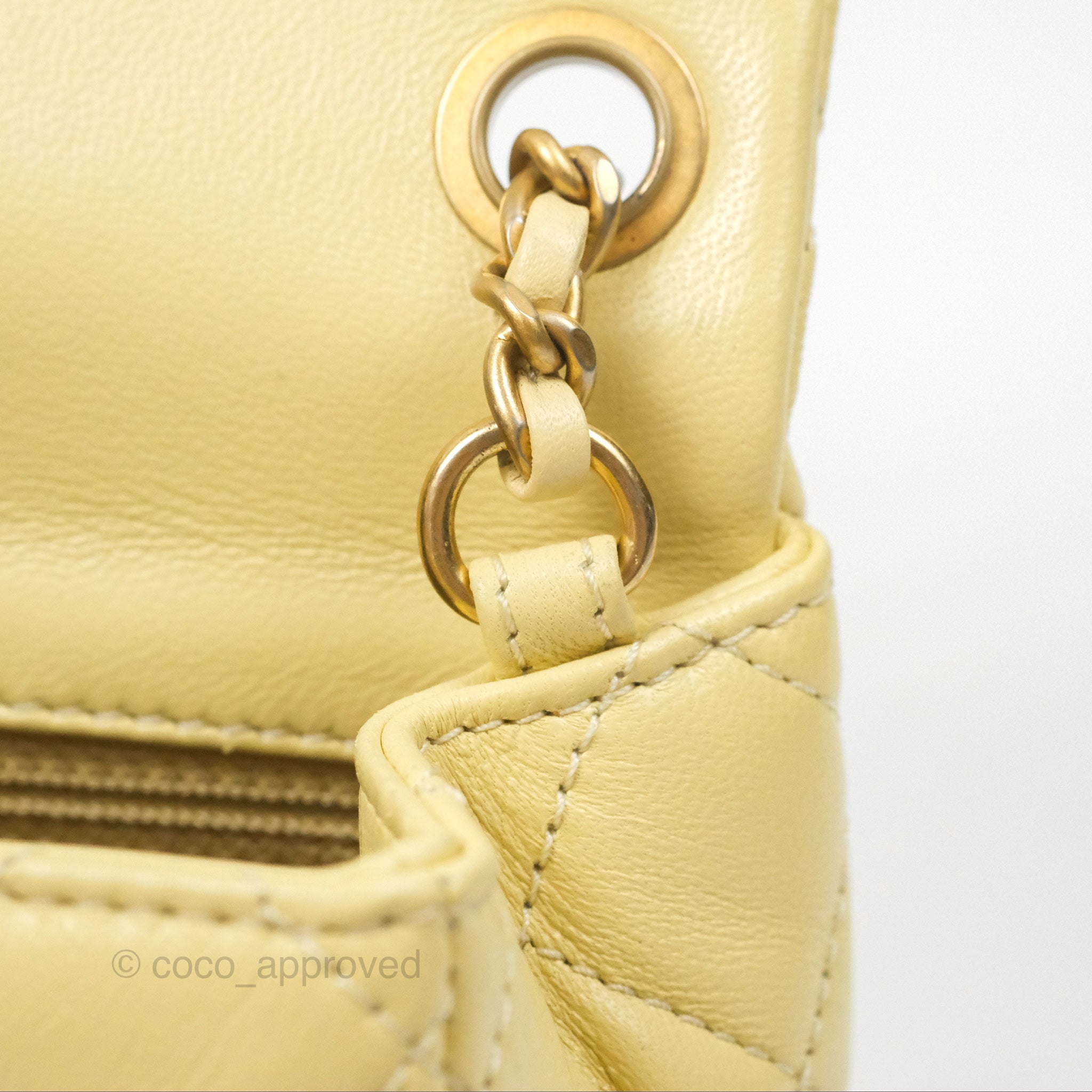 Chanel Pearl Crush Mini Square Quilted Yellow Lambskin Aged Gold