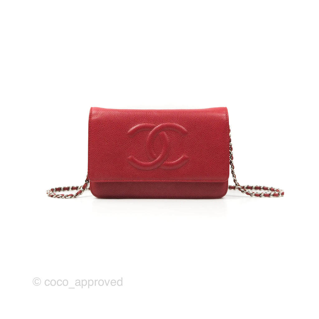 Chanel CC Wallet On Chain WOC Red Caviar Silver Hardware