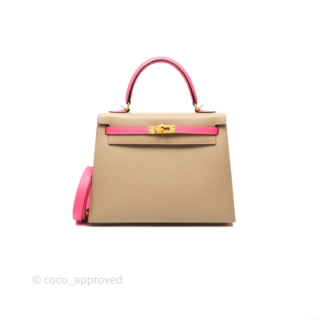 Hermès Kelly 25 Sellier Begie/Pink Epsom Gold Hardware