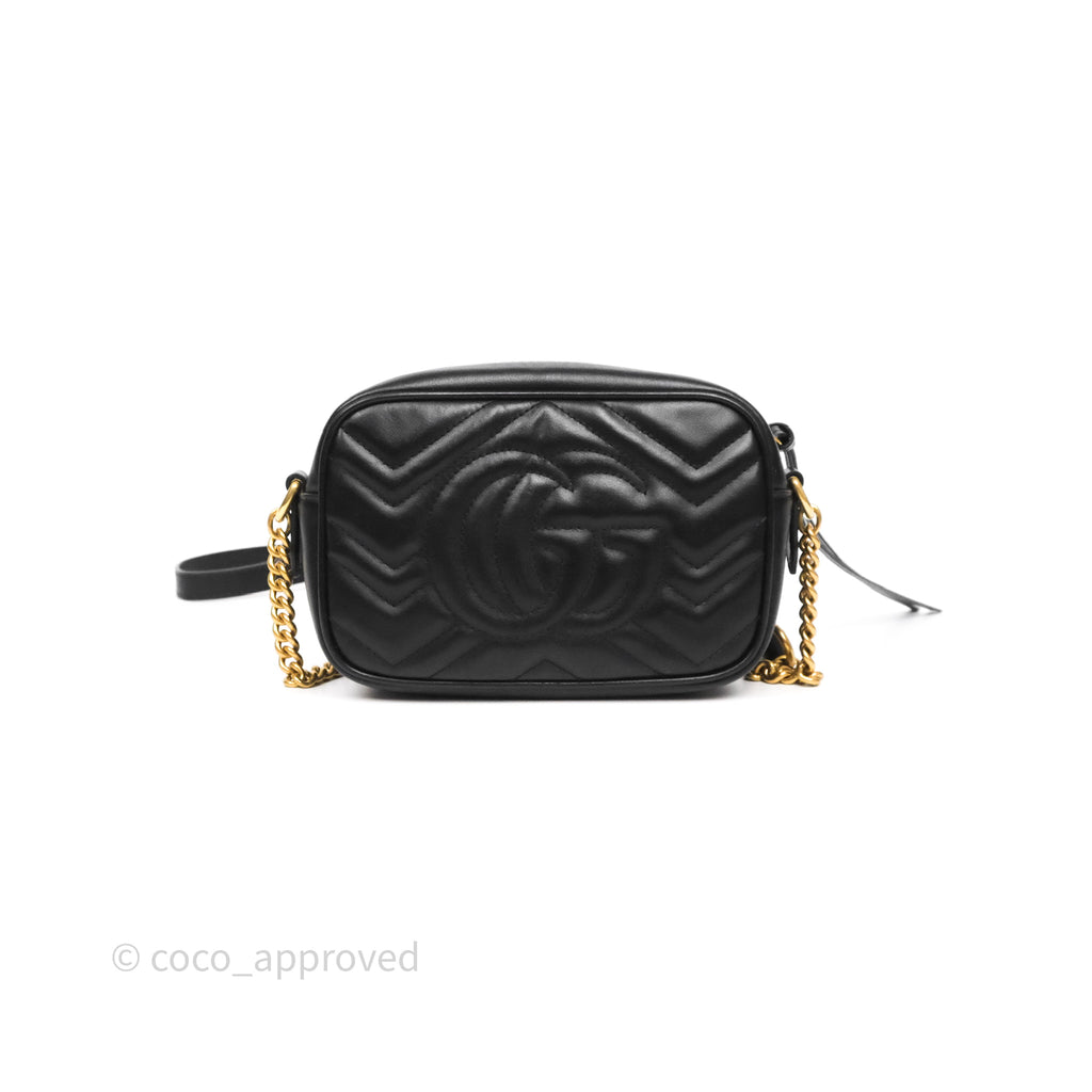 Gucci Mini Matelasse GG Marmont Camera Bag Black Calfskin Gold Hardware