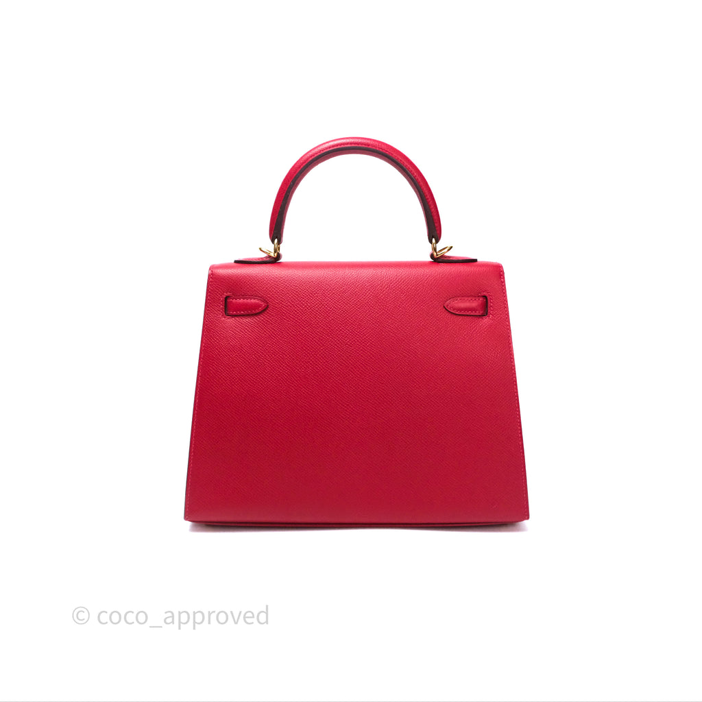 Hermès Sellier Kelly 25 Rouge Casaque Q5 Epsom Gold Hardware