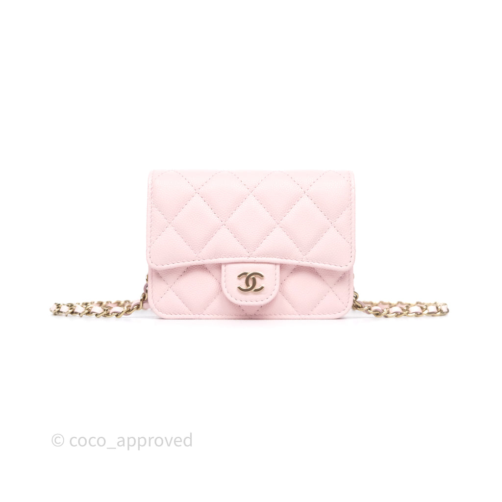 Chanel Mini Wallet With Chain Light Pink Caviar Gold Hardware
