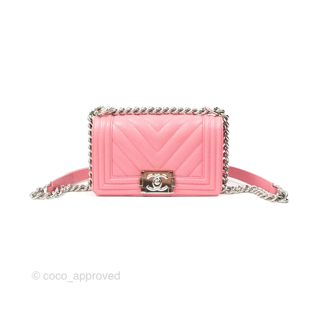 Chanel Small Boy Quilted Pink Caviar Silver Hardware