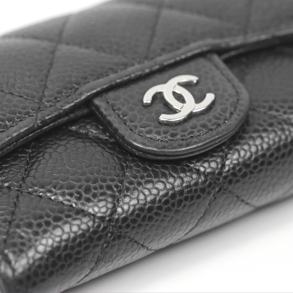 Chanel Quilted Flap Card Holder Black Caviar Silver Hardware