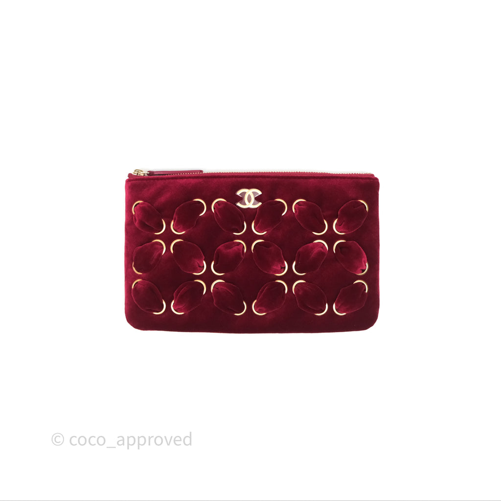 Chanel Red Velvet Pouch Aged Gold Hardware