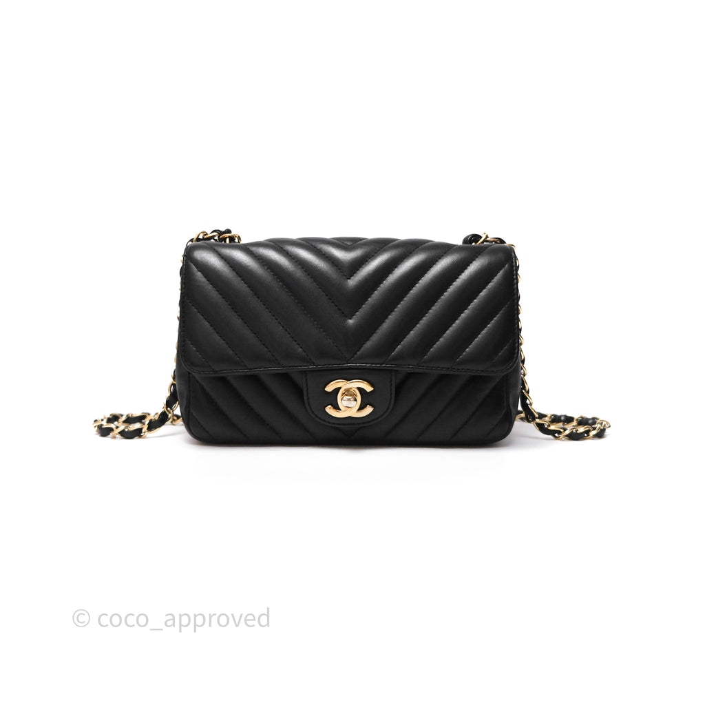 Chanel Mini Rectangular Chevron Black Lambskin Gold Hardware