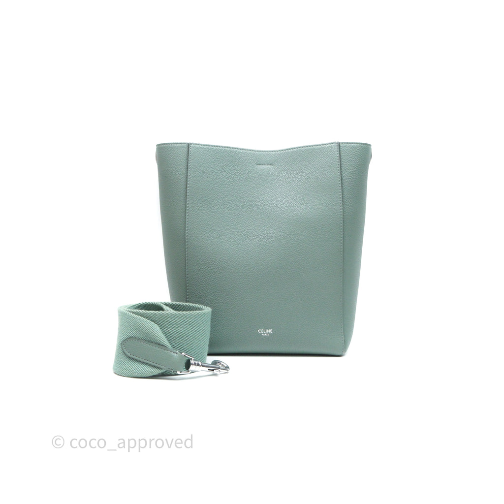 Celine Small Sangle Bucket Bag Light Green Celadon Grained Calfskin Silver Hardware