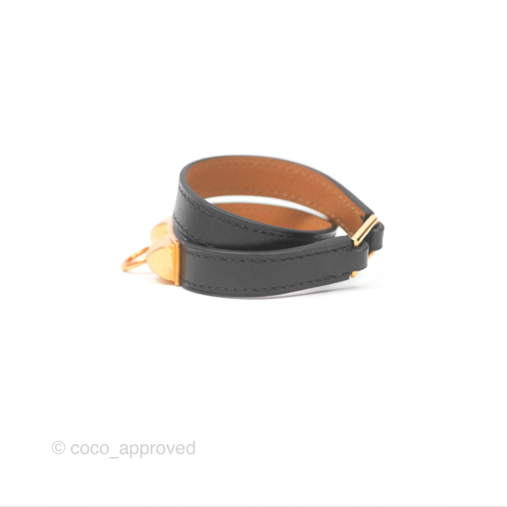 Hermès Rivale Double Tour Bracelet Black Box Leather Gold Hardware