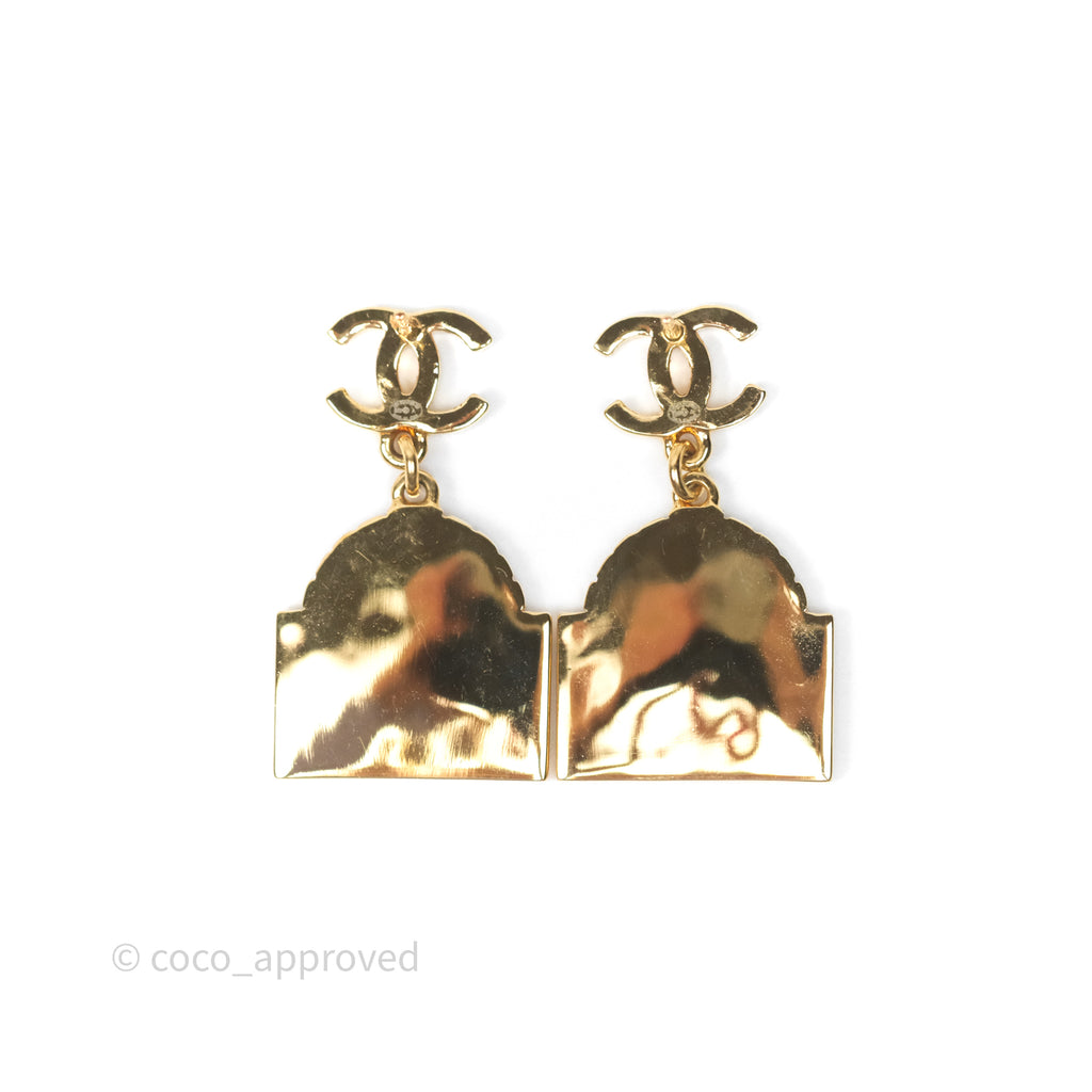 Chanel Rue Cambon CC Drop Earrings Gold Tone 22A