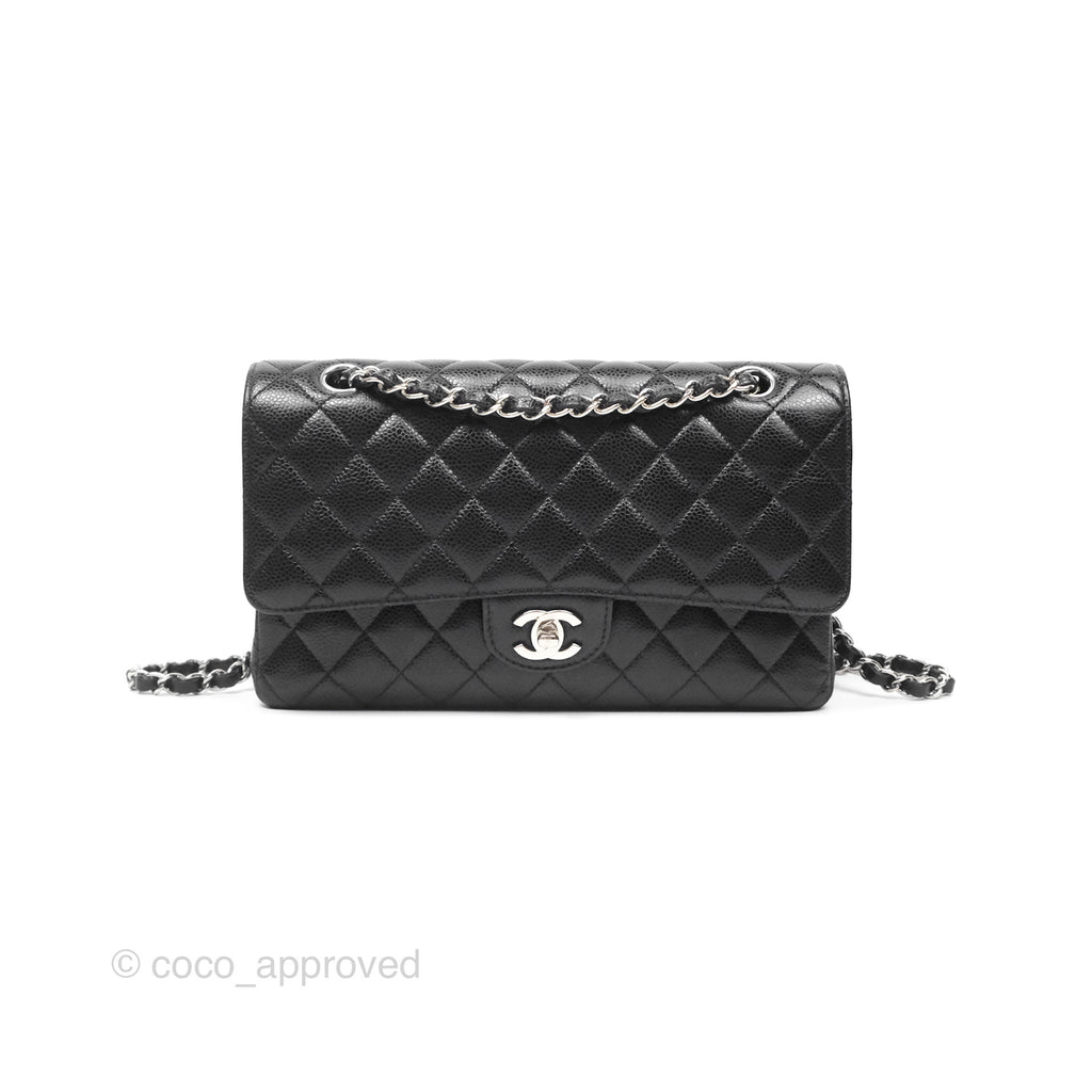 Chanel Classic M/L Medium Flap Quilted Black Caviar Silver Hardware