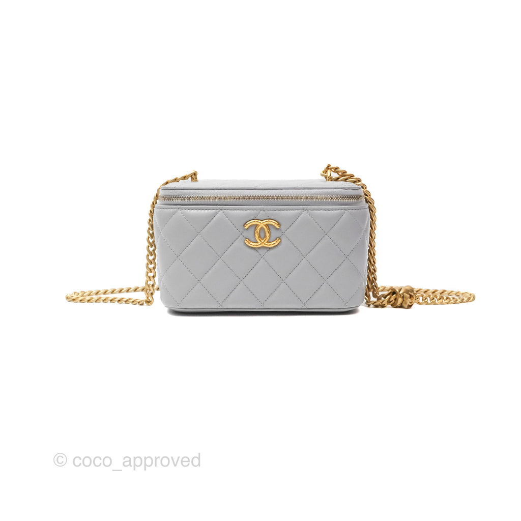 Chanel All Slide Vanity with Adjustable Chain Grey Lambskin Aged Gold Hardware