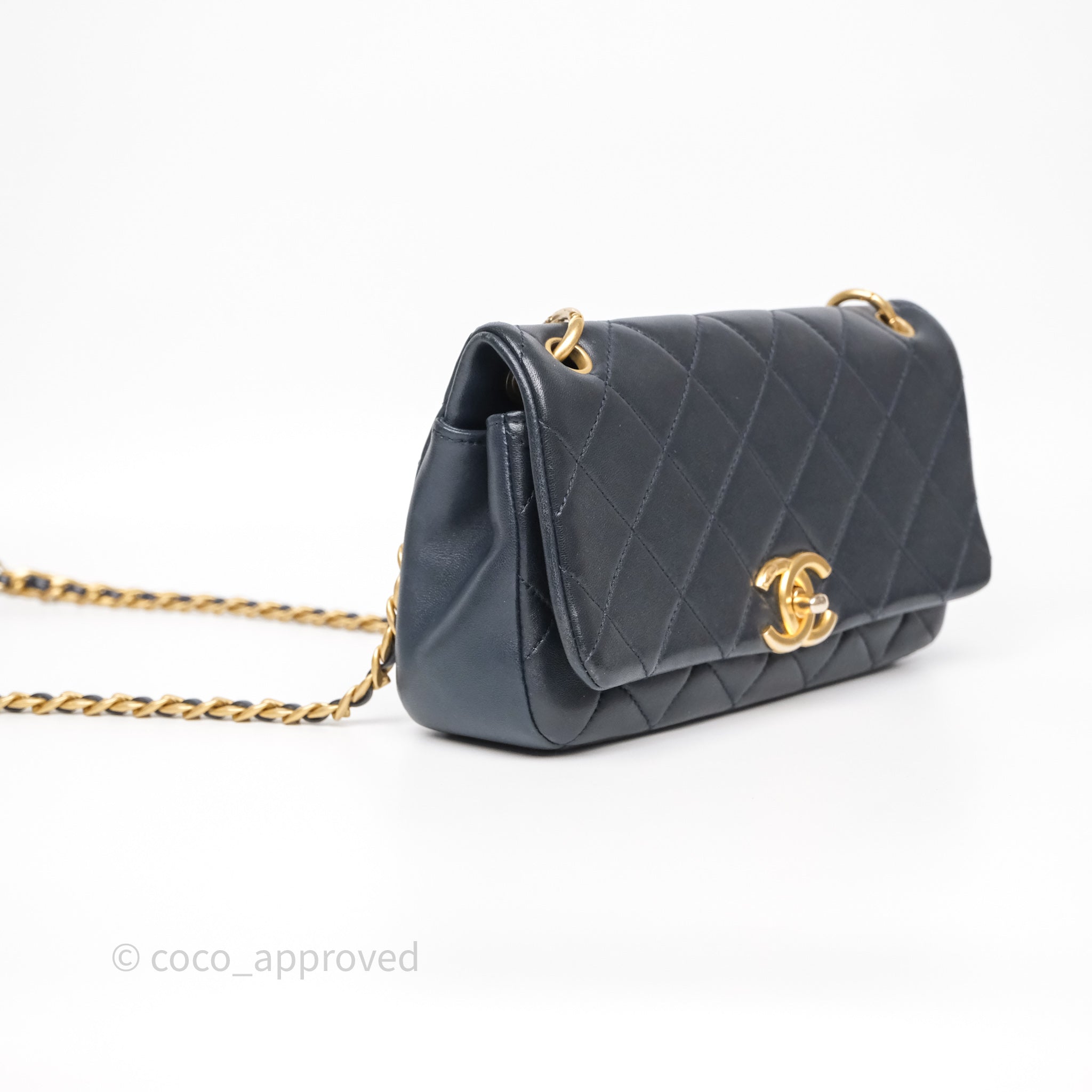 Chanel Quilted Entwined Chain Bag Navy Lambskin Aged Gold Hardware