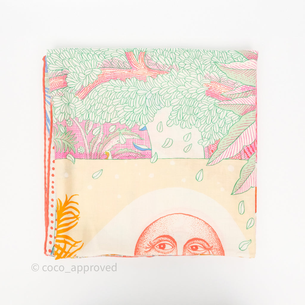 Hermès Acte III Scene I La Clairiere Scarf Shawl 140 Cashmere Silk White / Rose / Corail