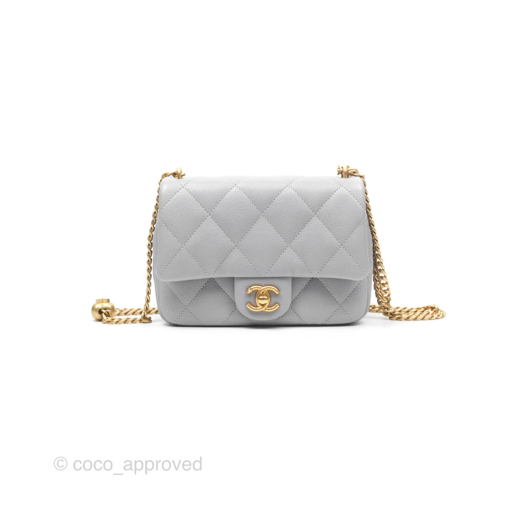 Chanel Mini Flap Bag Heart Adjustable Chain Grey Caviar Aged Gold Hardware