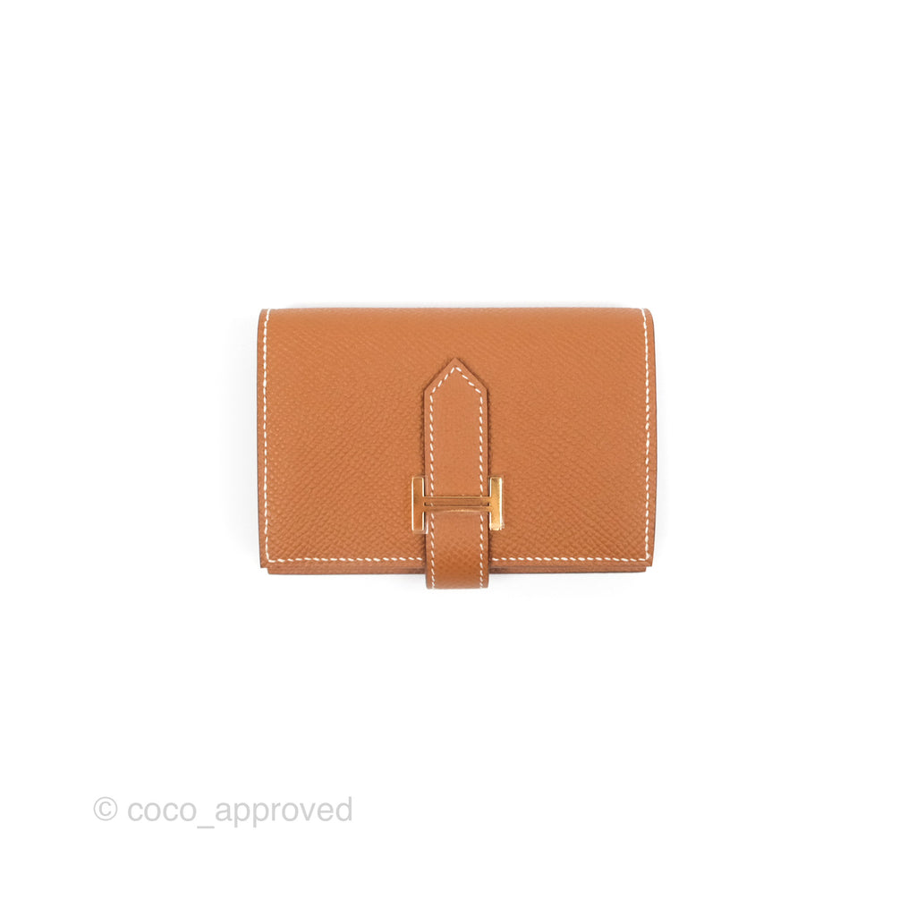 Hermes Bearn Mini Wallet Gold Epsom Gold Hardware