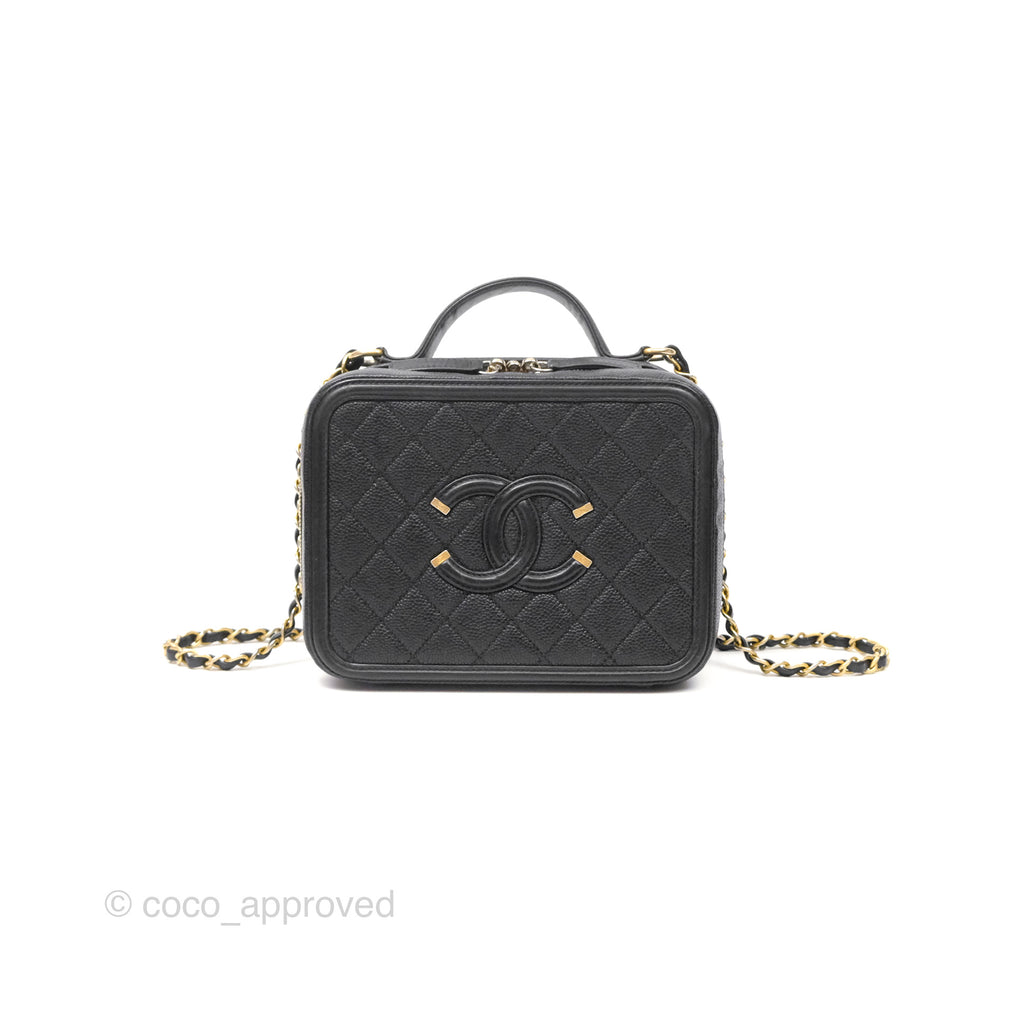 Chanel Quilted Medium CC Filigree Vanity Case Black Caviar Gold Hardware