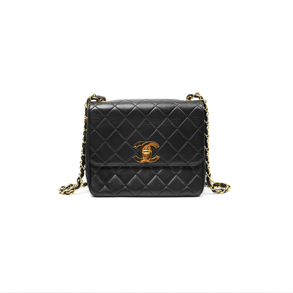 Chanel Vintage Flap Bag Black Lambskin 24K Gold Hardware