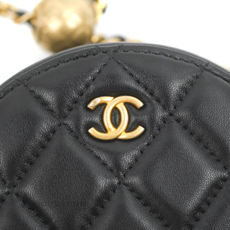 Chanel Pearl Crush Round Clutch With Chain Black Lambskin Aged Gold Ha – Coco  Approved Studio