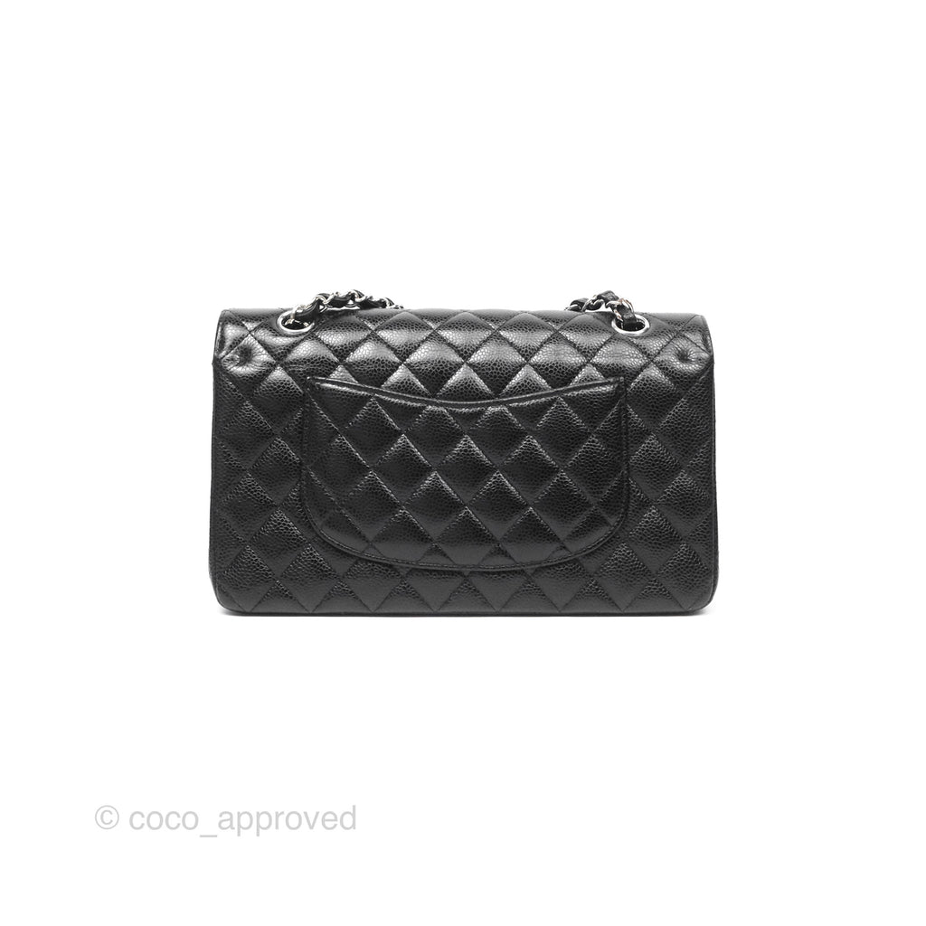 Chanel Classic M/L Medium Flap Quilted Black Caviar Silver Hardware