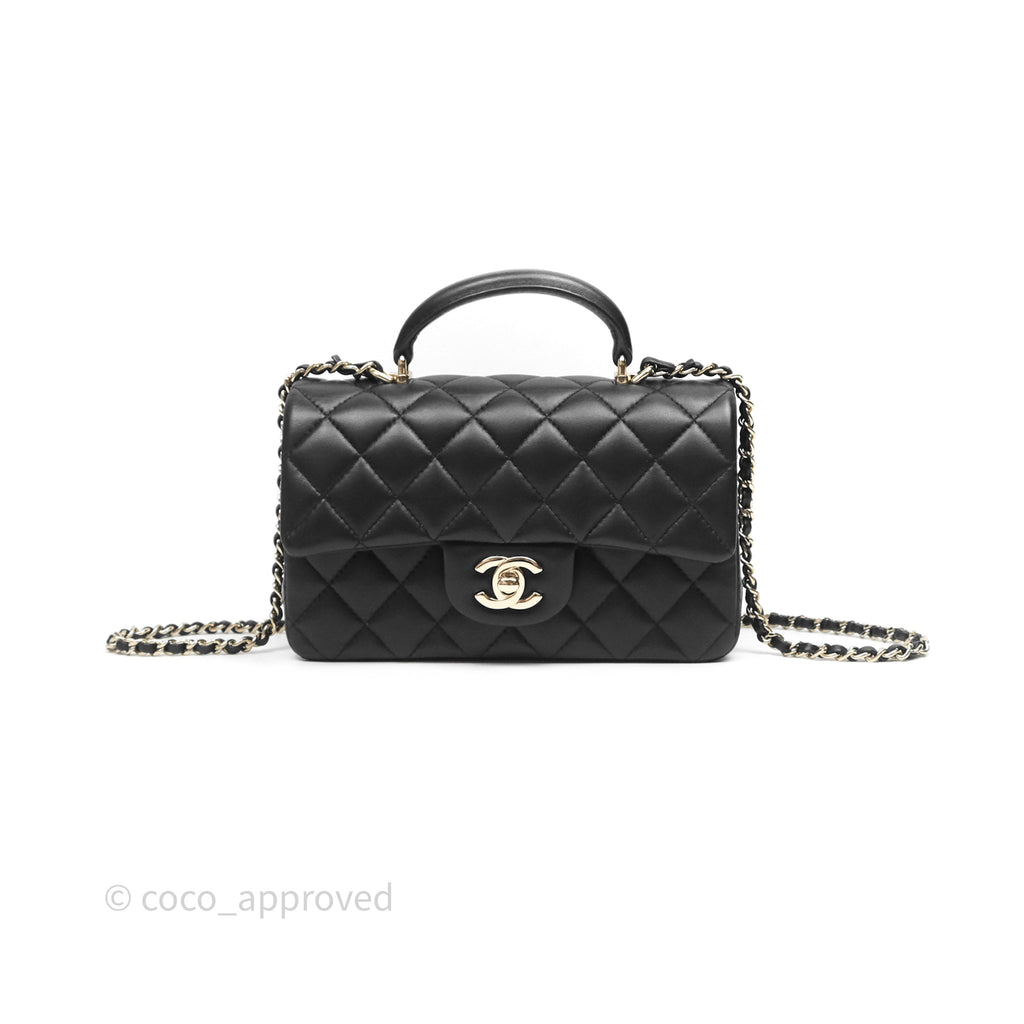 Chanel Top Handle Mini Rectangular Flap Black Lambskin Gold Hardware