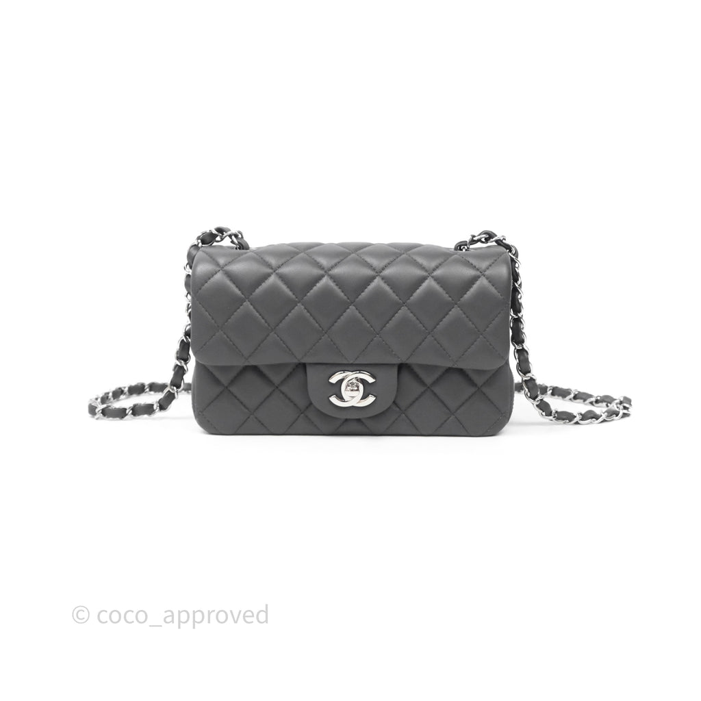 Chanel Quilted Mini Rectangular Dark Grey Lambskin Silver Hardware
