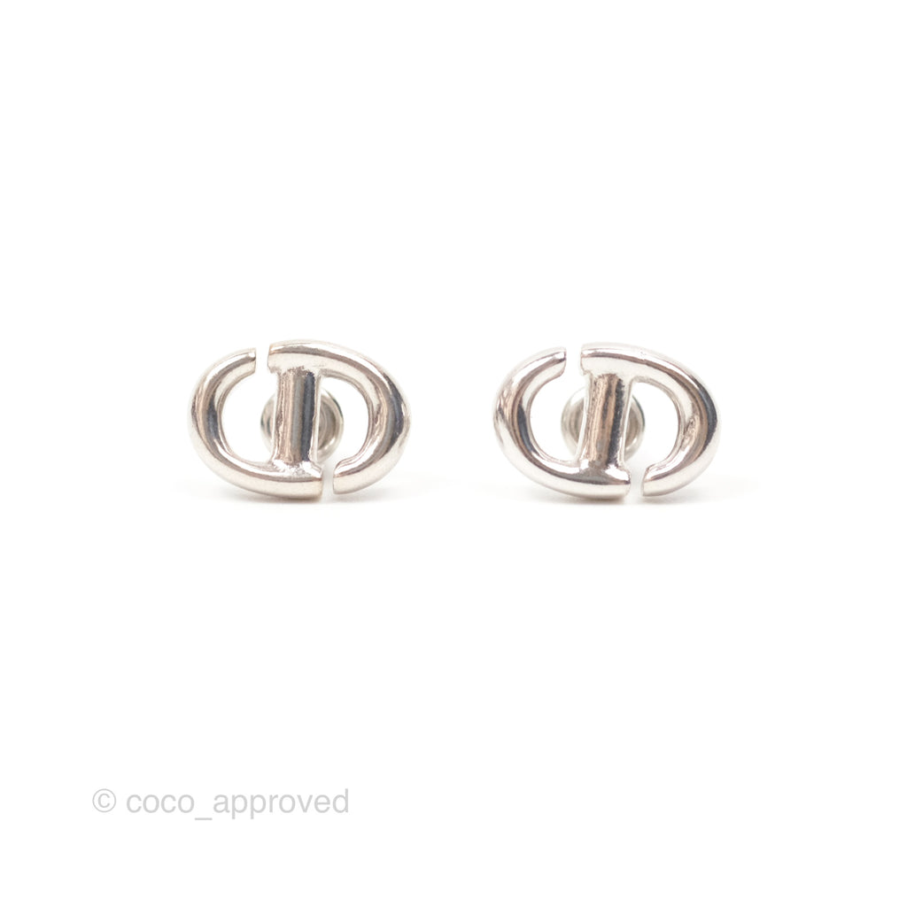 Christian Dior CD Earrings Silver Tone