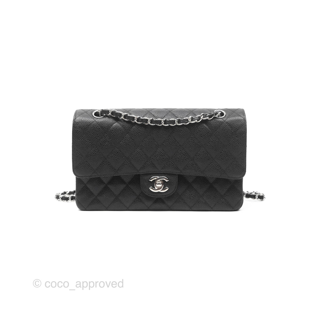 Chanel Classic M/L Medium Flap Quilted Black Caviar Silver Hardware