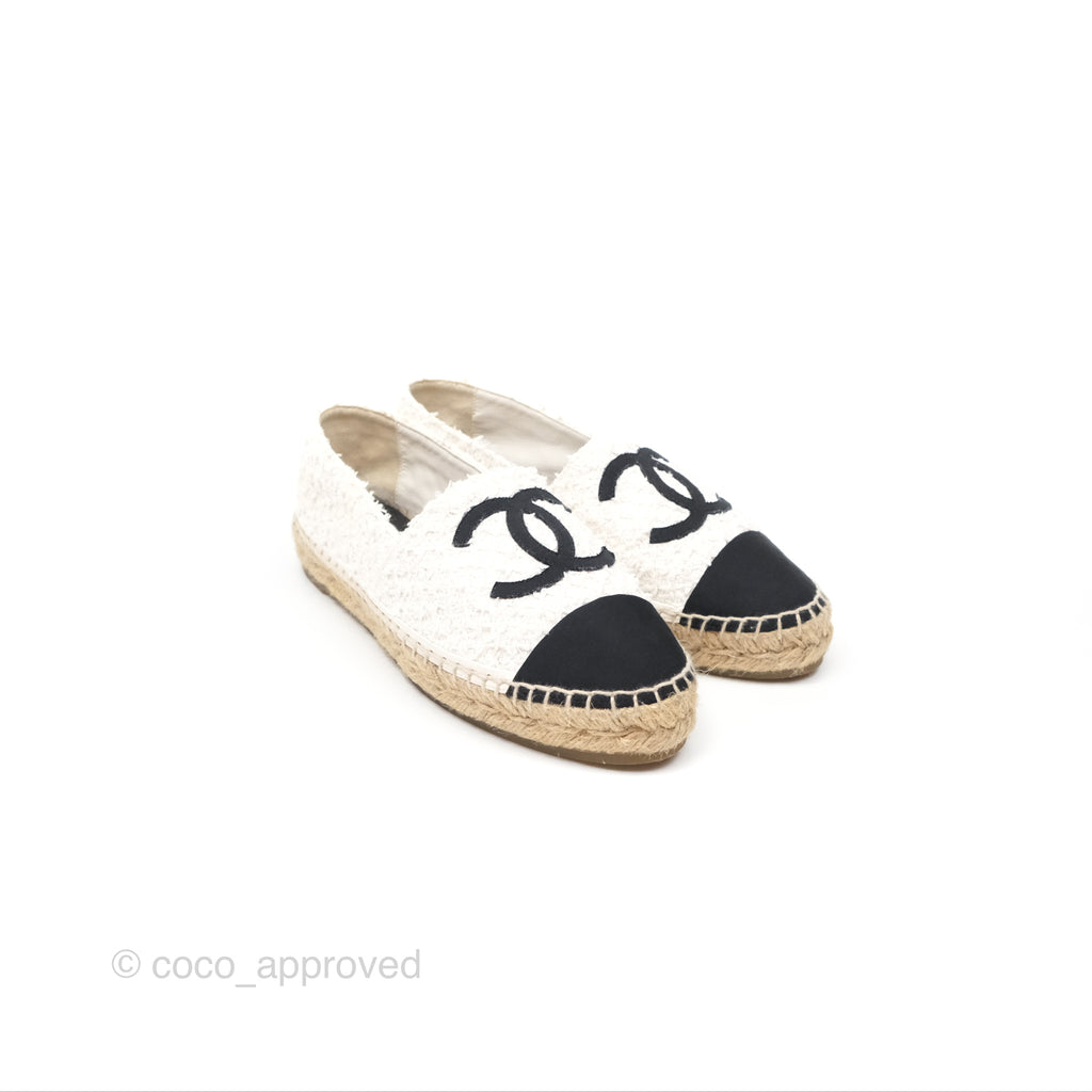 Chanel Espadrille Black White Tweed Size 39