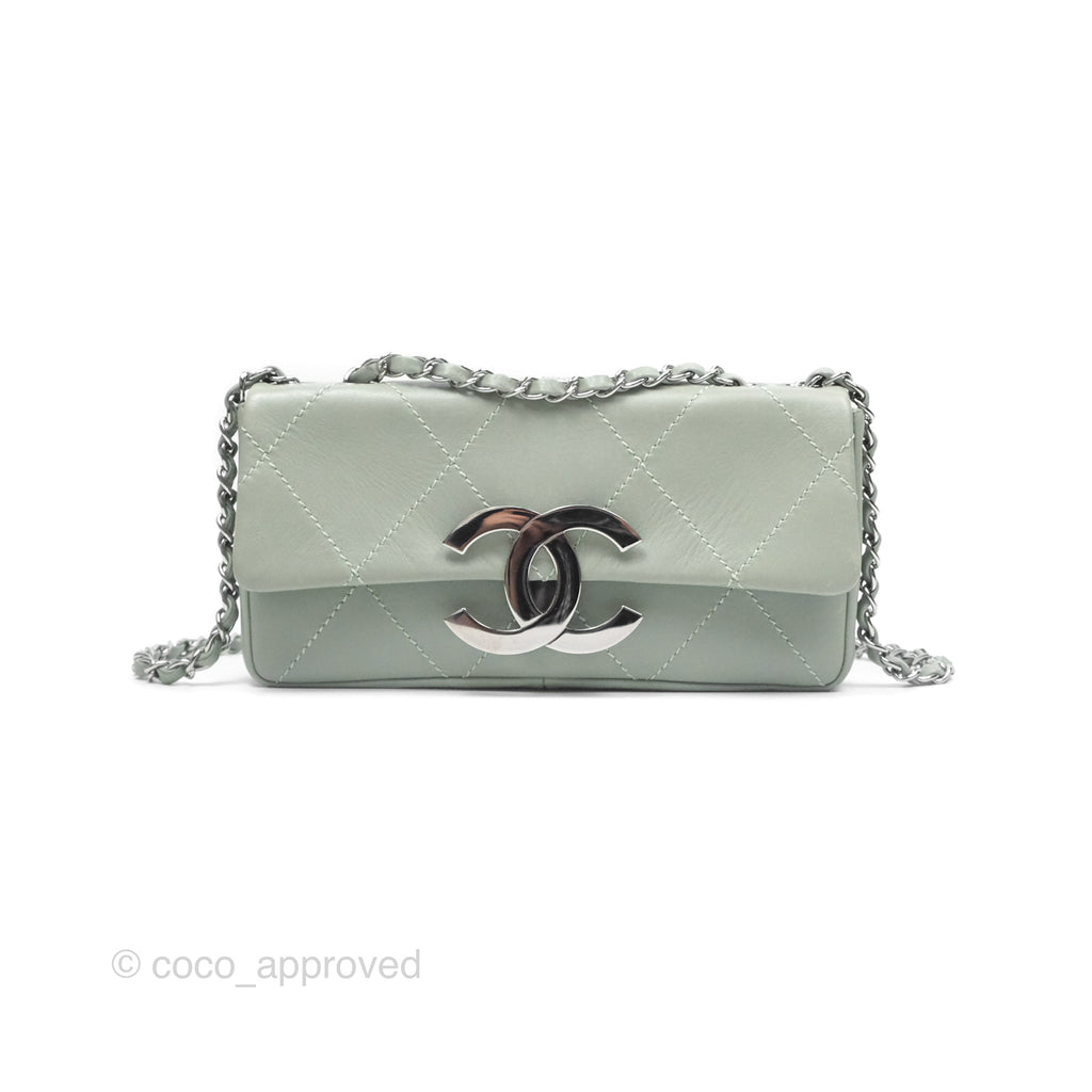 Chanel CC East West Flap Bag Lambskin Mint Green Silver Hardware