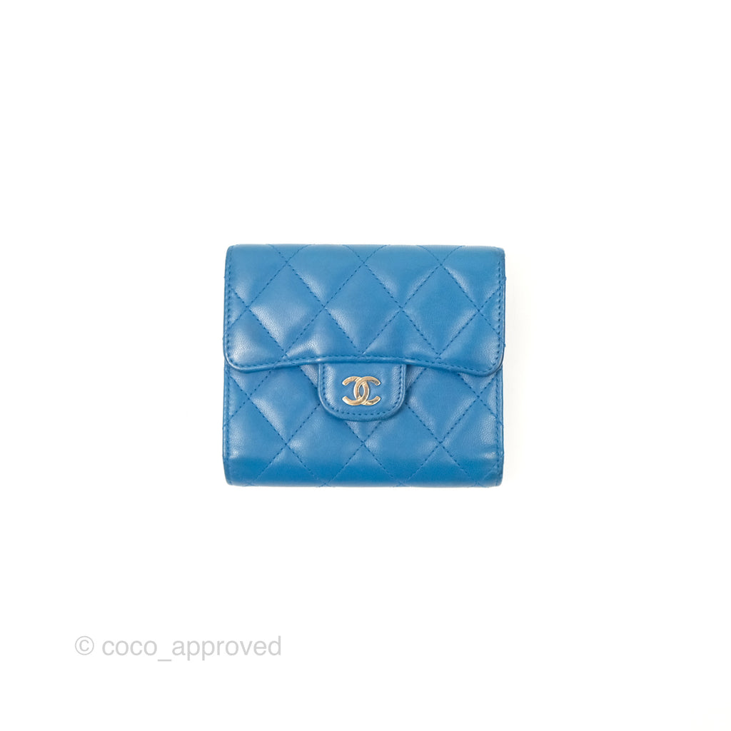Chanel Classic Short Flap Wallet Blue Lambskin Gold Hardware