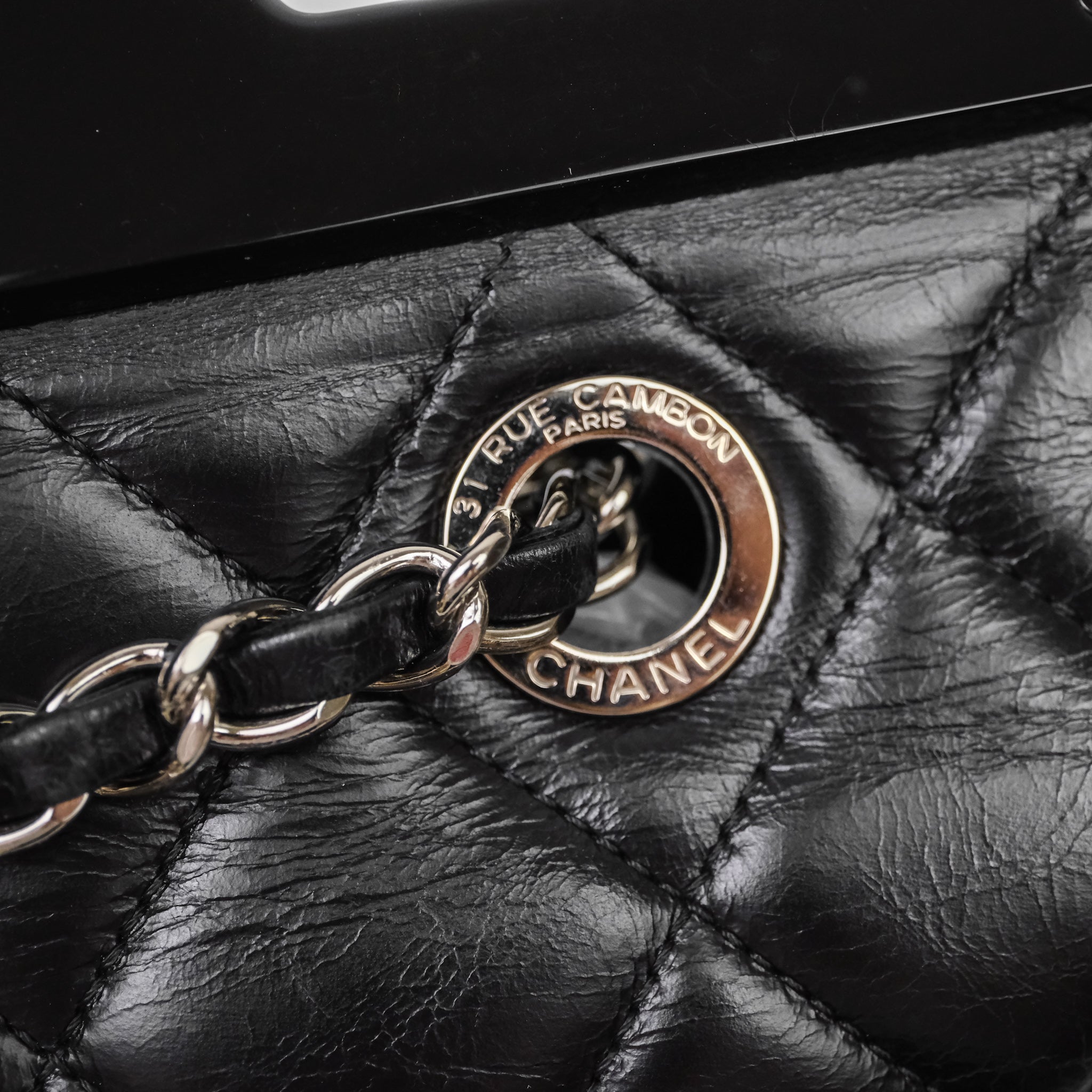 Chanel Delivery Shoulder Bag Black Crumpled Calfskin Silver