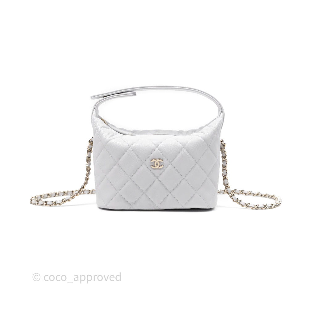 Chanel Quilted Hobo With Chain Light Grey Caviar Gold Hardware 25C