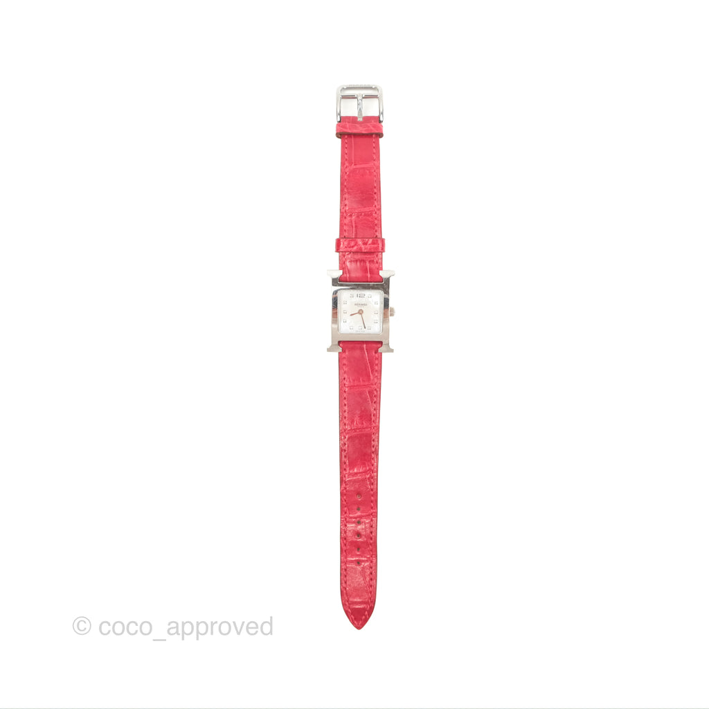 Hermès Heure H Watch Diamond Red Alligator Palladium Hardware