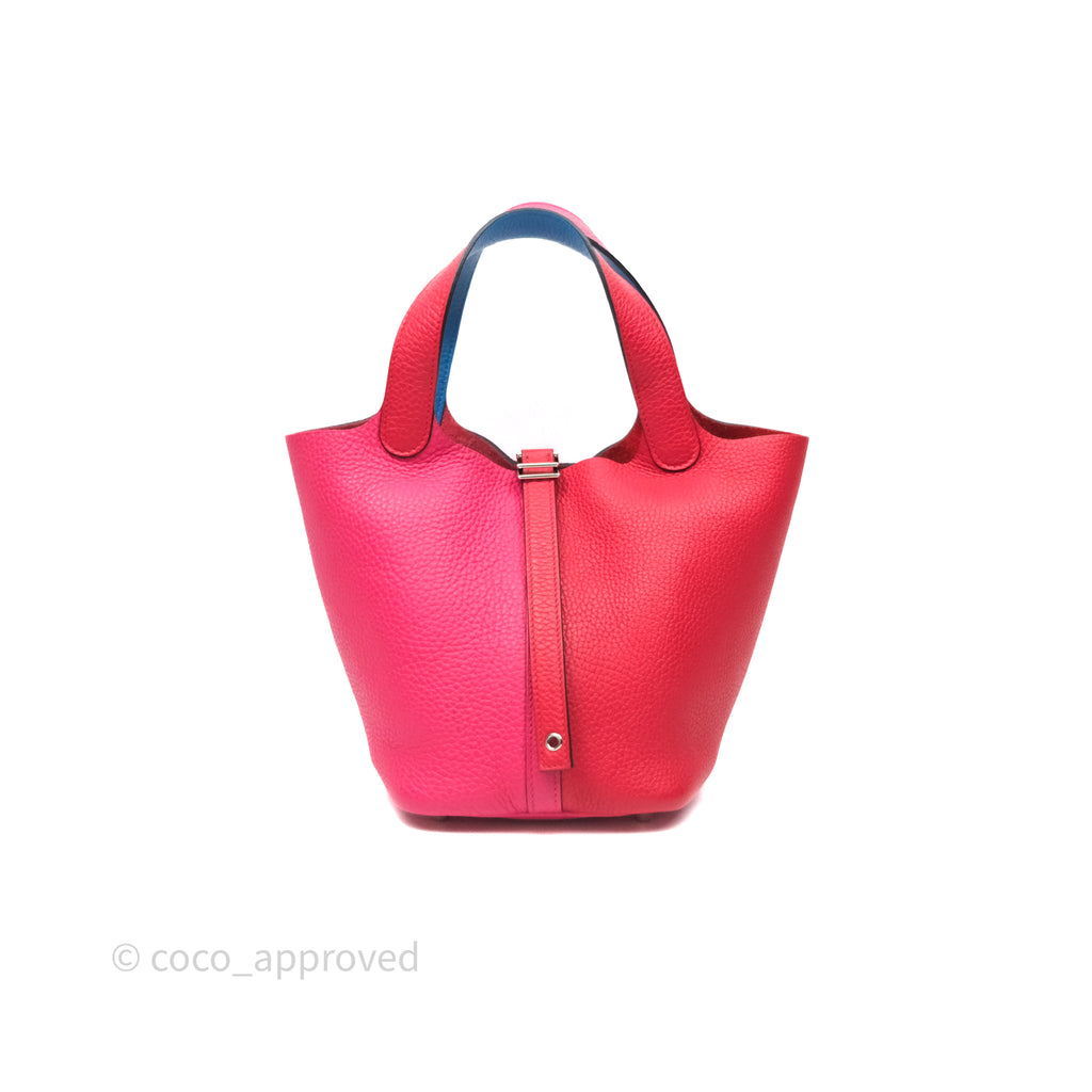 Hermès Picotin 18 Rouge de Coeur S3/ Rose Extrême I6/ Bleu Zanzibar B3 Clemence Palladium Hardware
