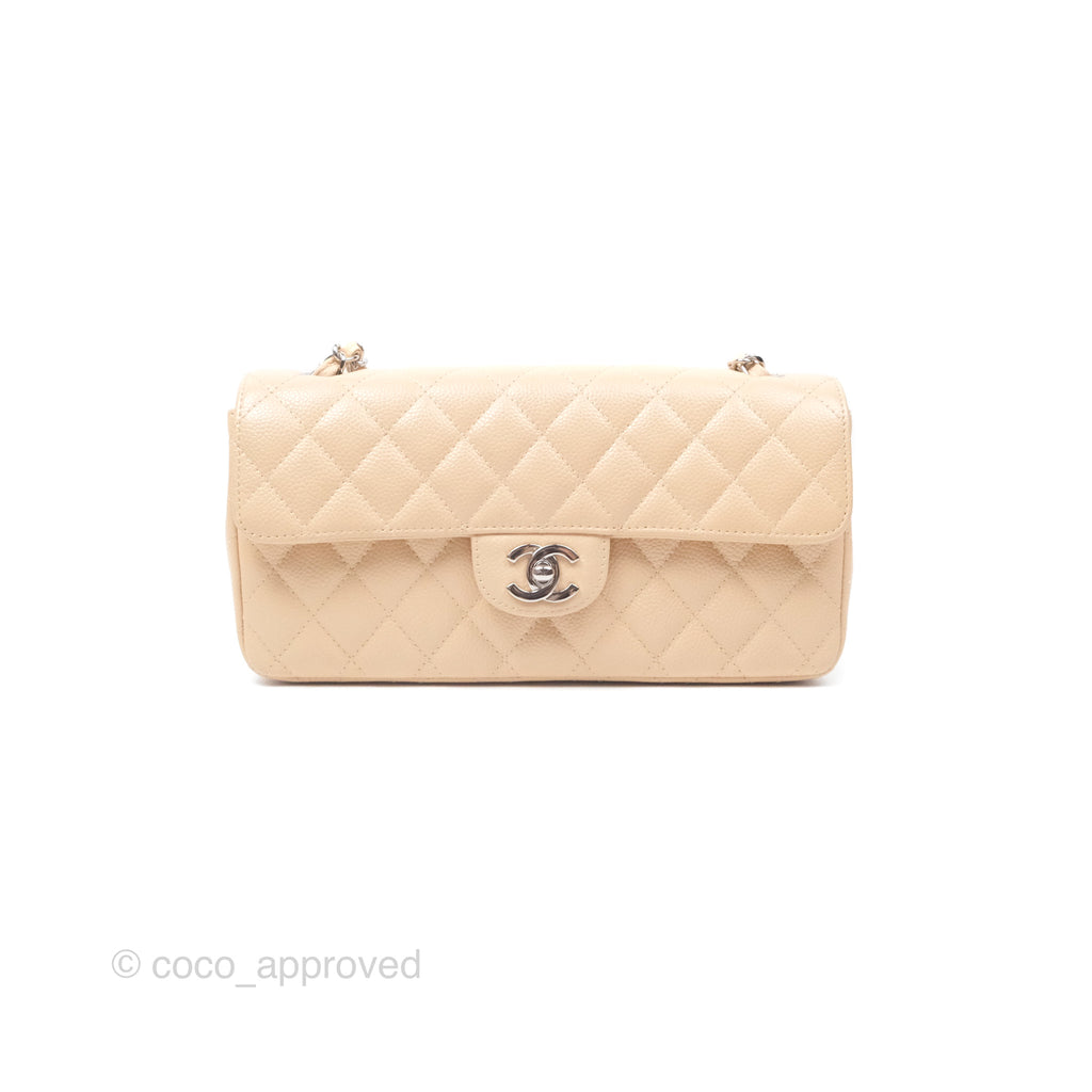 Chanel Quilted East West Flap Beige Caviar Silver Hardware