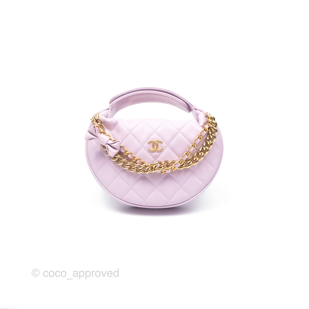 Chanel Bow Hobo Pouch Lilac Caviar Gold Hardware 24S