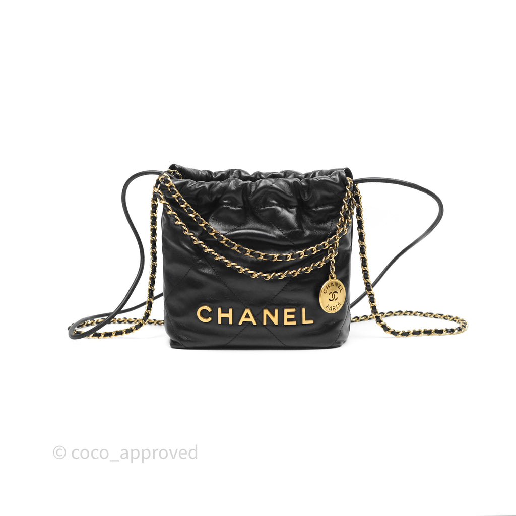 Chanel 22 Mini Bag Black Crumpled Calfskin Aged Gold Hardware 