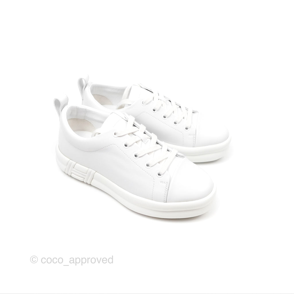 Hermès Happy Sneaker in White Calfskin Size 36.5