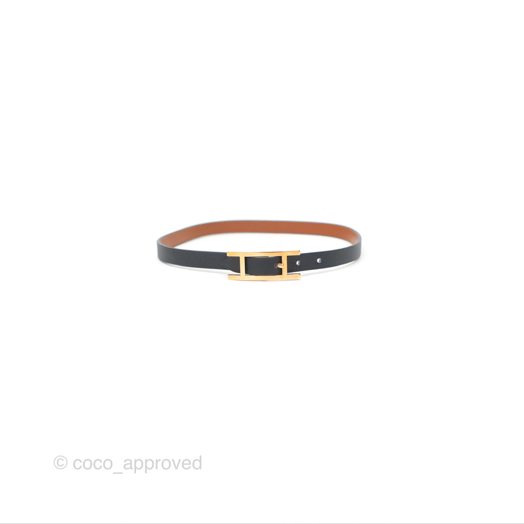 Hermès Behapi Double Tour Bracelet in Noir Swift Rose Gold Hardware