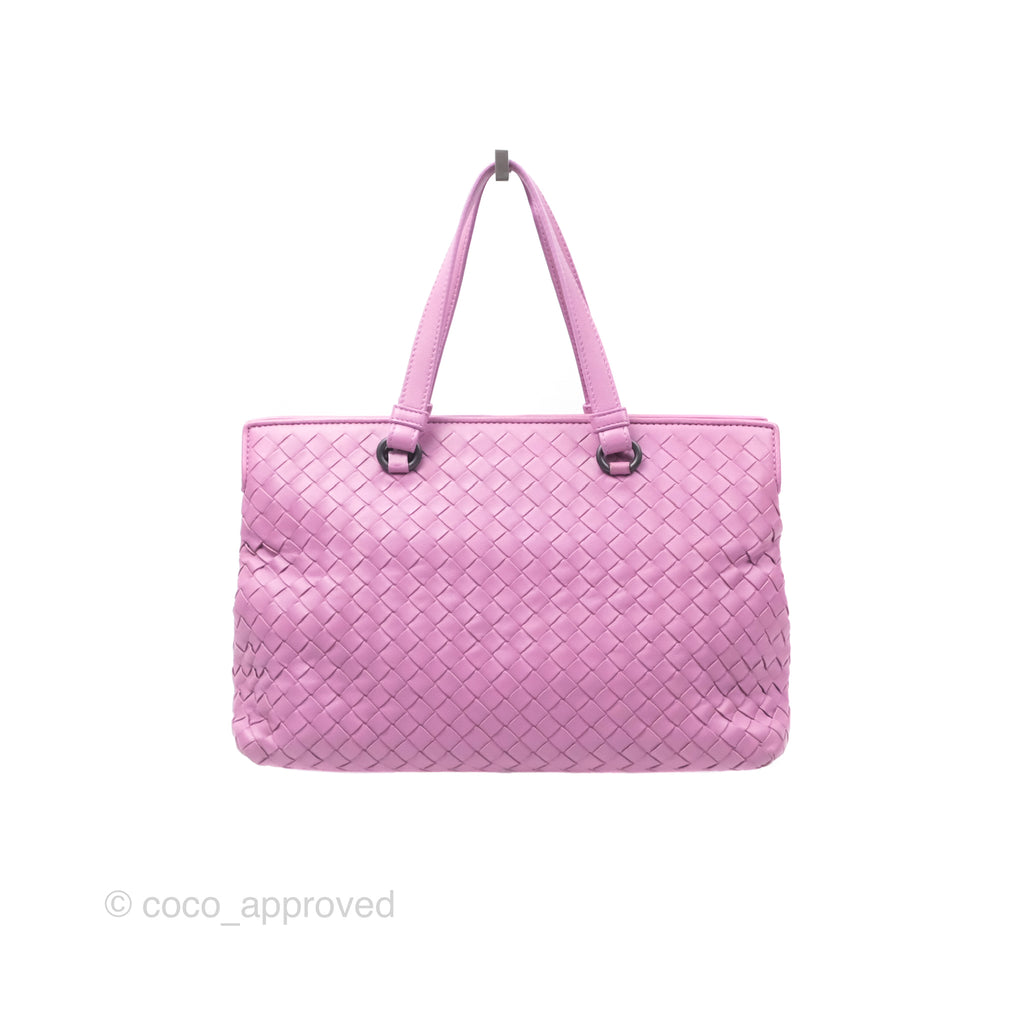 Bottega Veneta Intrecciato Leather Two Way Tote Purple