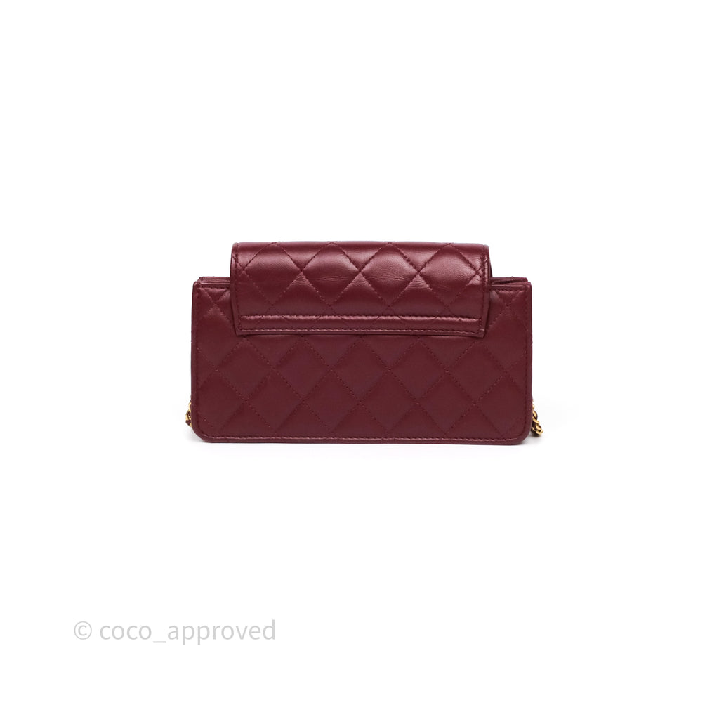 Chanel Mini WOC with CC Chain Burgundy Lambskin Gold Hardware 22K