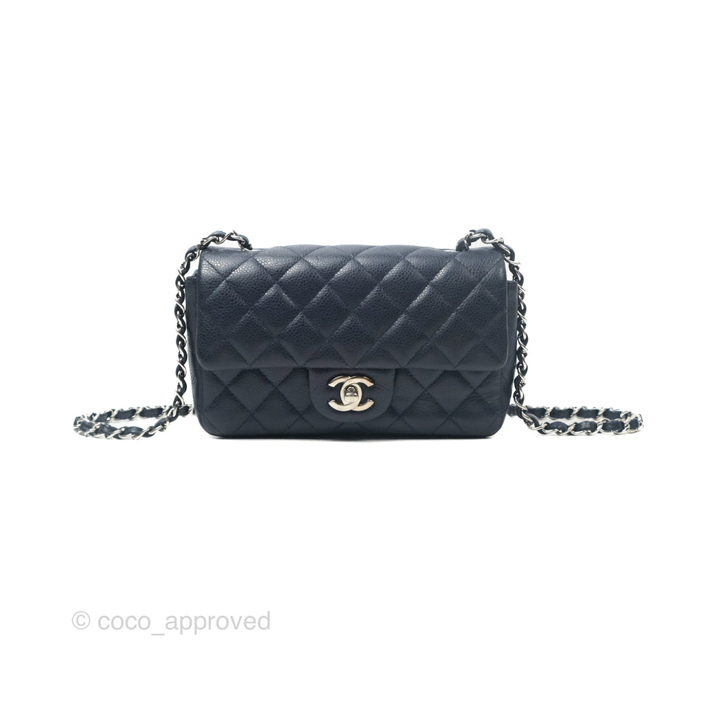 Chanel Quilted Mini Rectangular Flap Navy Caviar Silver Hardware
