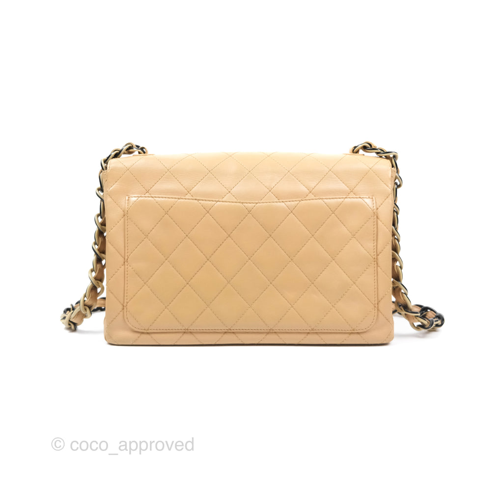 Chanel Vintage Jumbo Beige Flap Bag Lambskin Enamel Hardware
