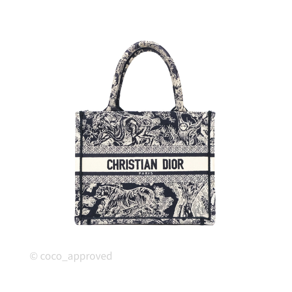 Dior New Small Book Tote Embroidered Toile De Jouy Navy